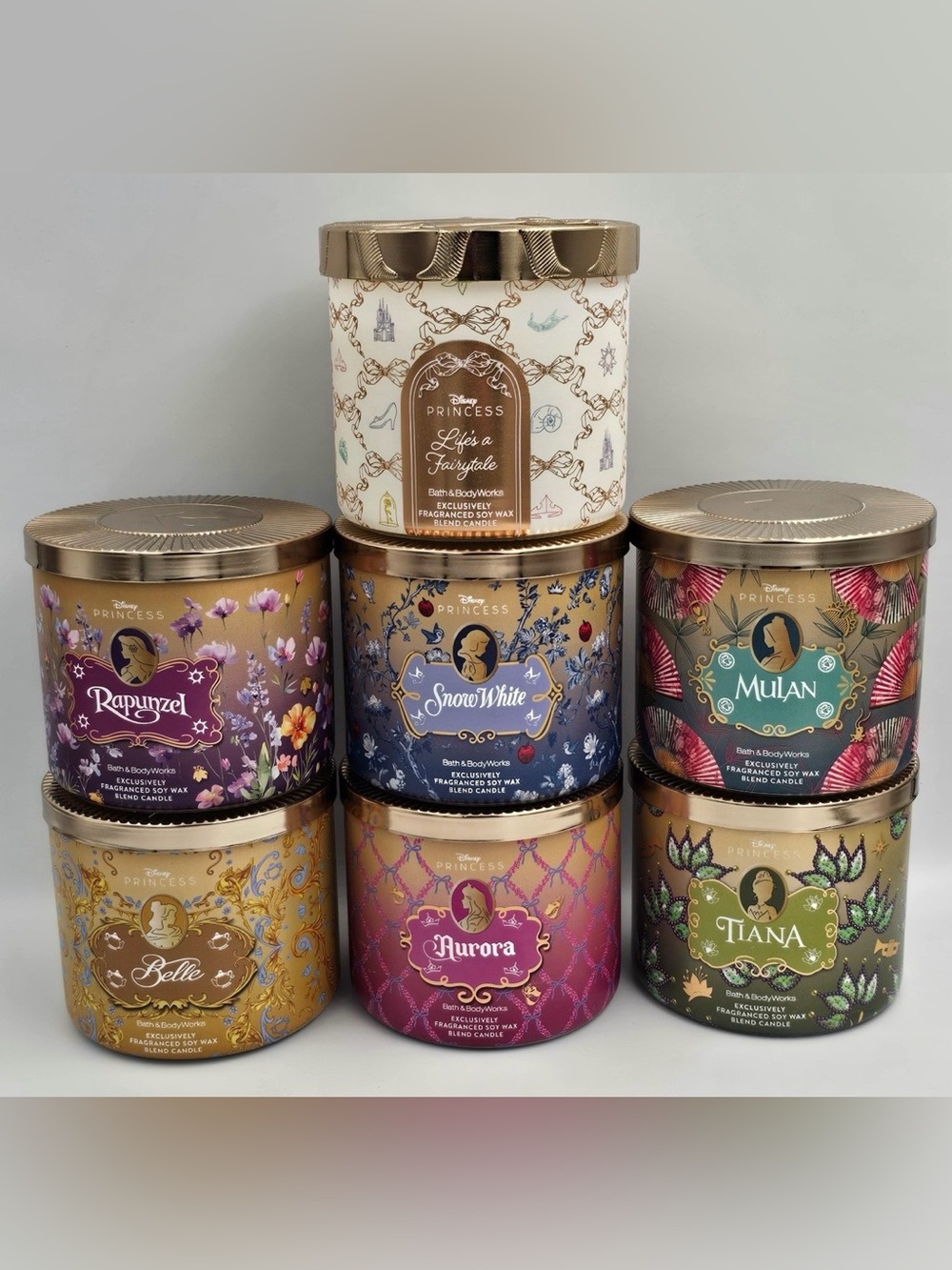 Bath & Body Works 3-Wick Collection-Disney Princesses  (7 Candles- 14.5 Oz Ea)
